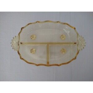 True Vintage almost antique Fostoria Topaz Yellow Divided Footed Relish Dish